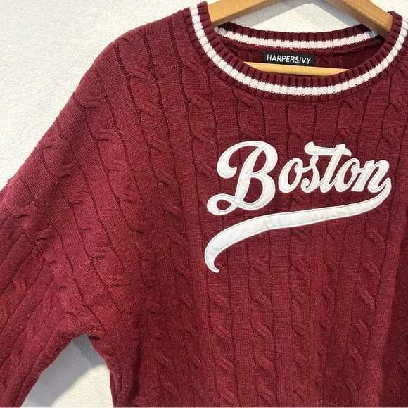 Harper & Ivy “Boston” Maroon Cable Knit Sweater Preppy Academic Harvard Size M - Picture 4 of 8